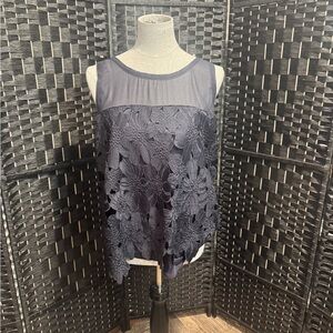 Ann Taylor Navy Floral Lace Blouse